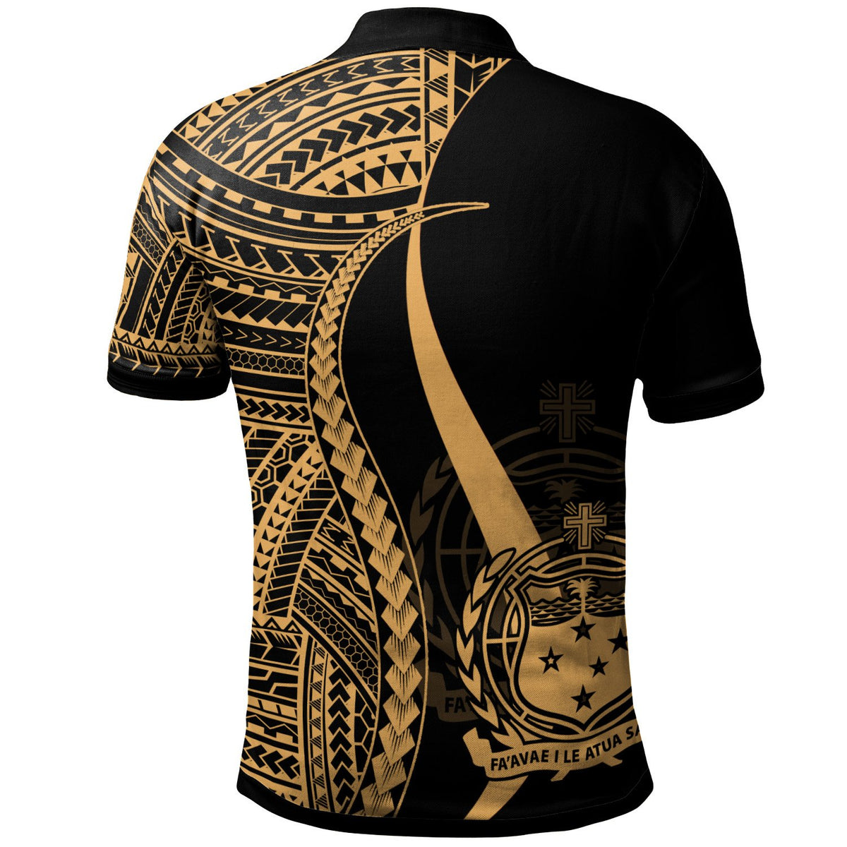 Samoa Polo Shirt Gold Polynesian Tentacle Tribal Pattern - Polynesian Pride