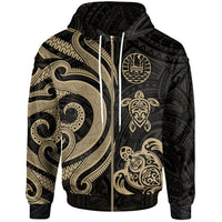Tahiti Polynesian Zip up Hoodie Gold Tentacle Turtle Unisex Gold - Polynesian Pride