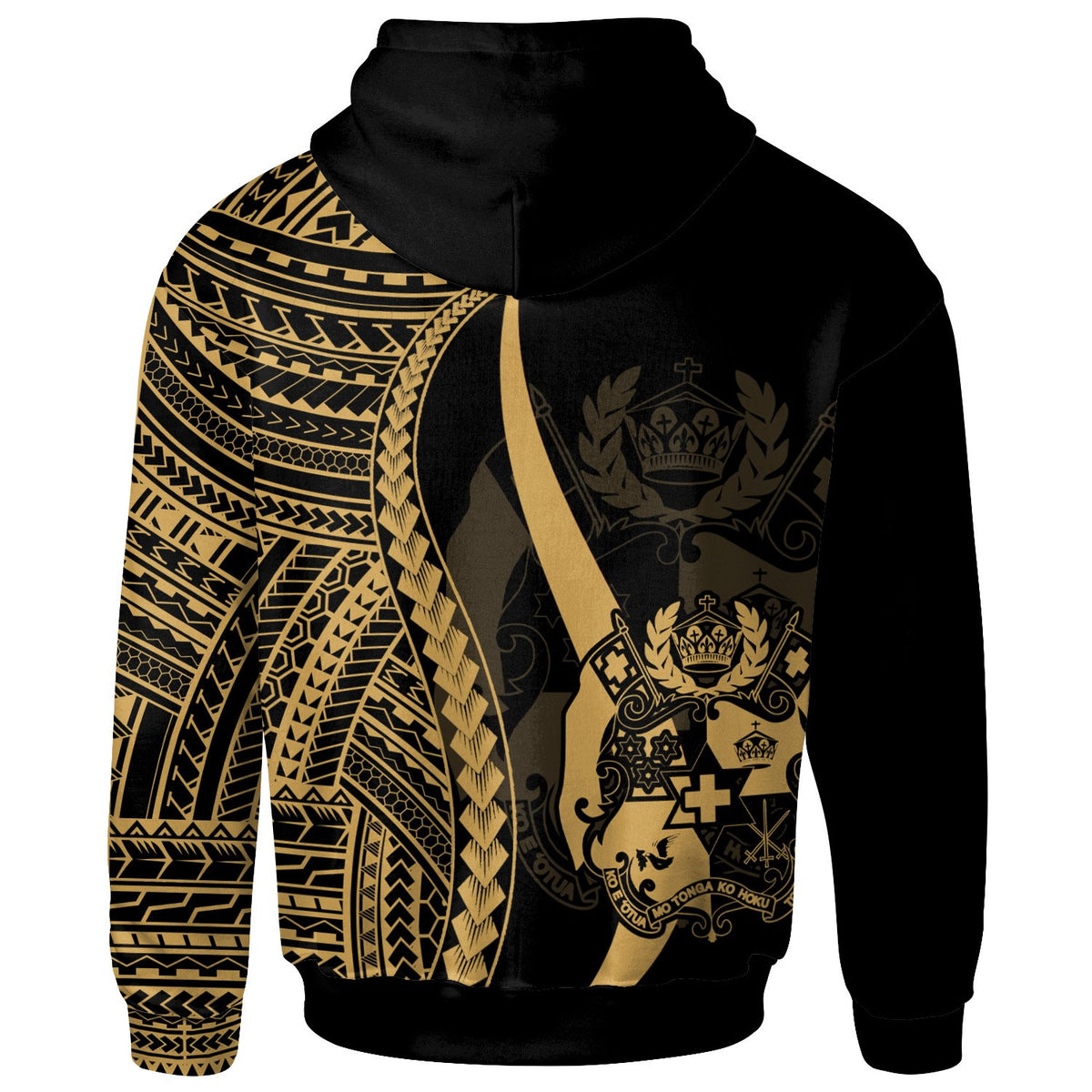 Tonga Custom Hoodie Gold Tentacle Tribal Pattern - Polynesian Pride