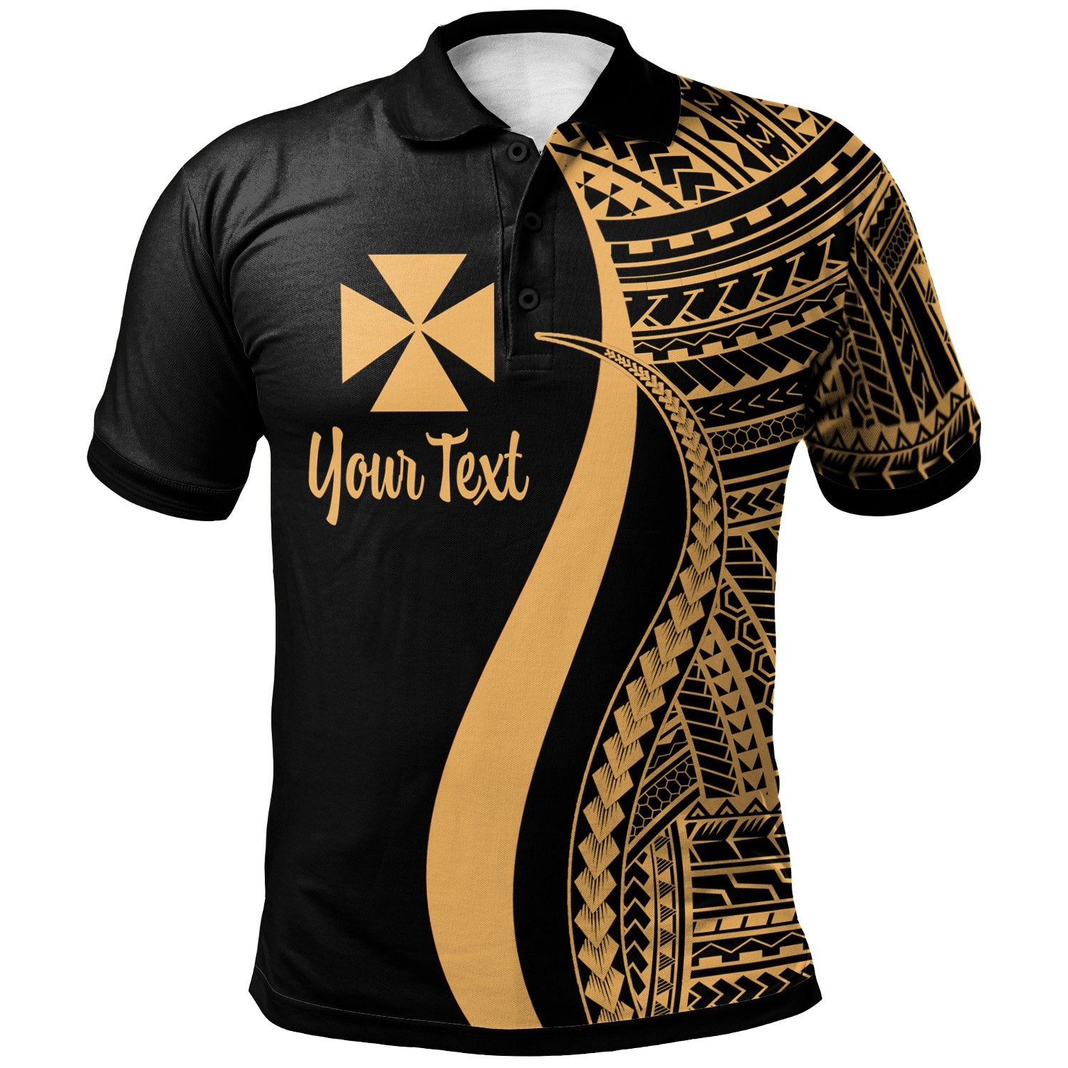 wallis-and-futuna-custom-personalised-polo-shirt-gold-polynesian-tentacle-tribal-pattern