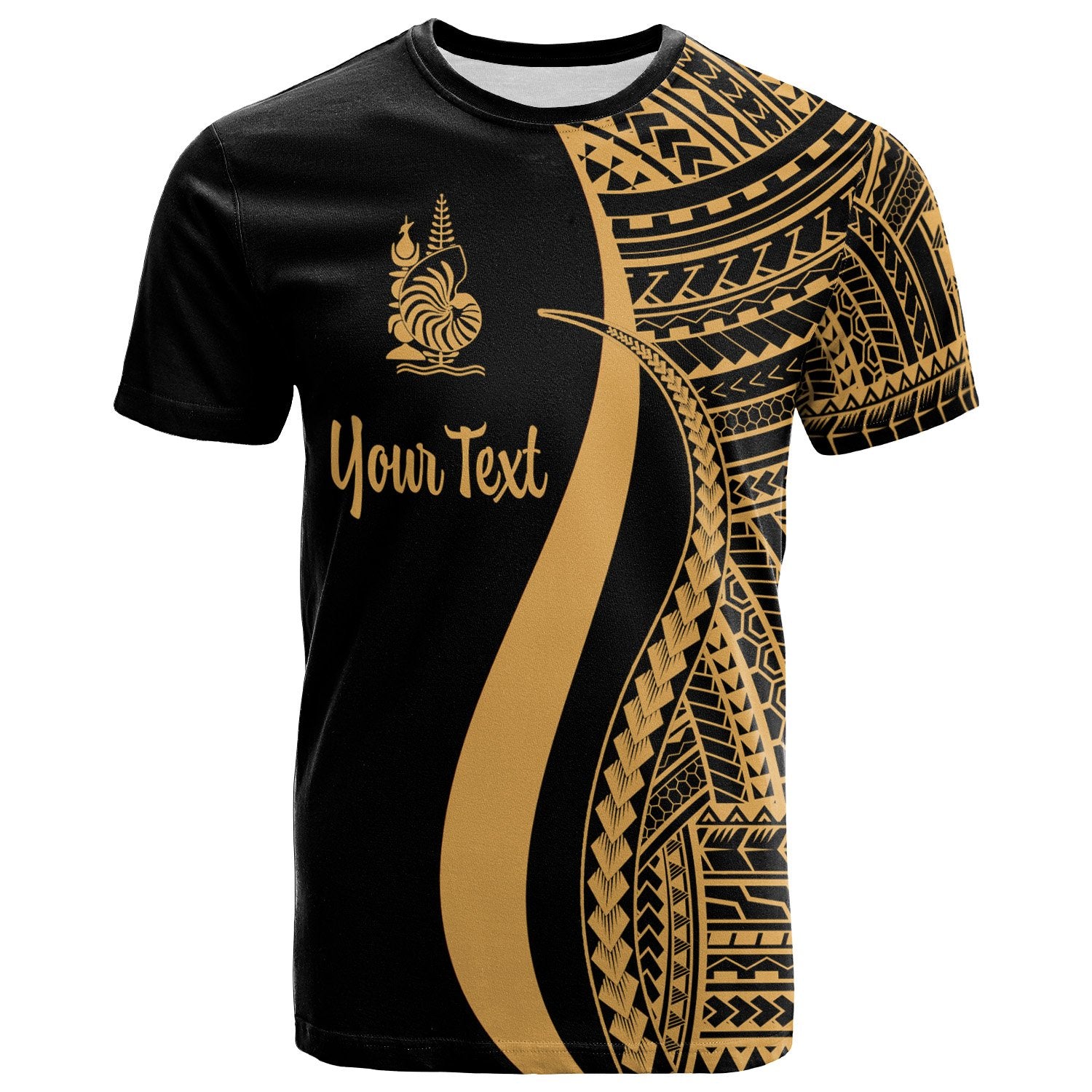 New Caledonia Custom T Shirt Gold Micronesian Tentacle Tribal Pattern Unisex Gold - Polynesian Pride