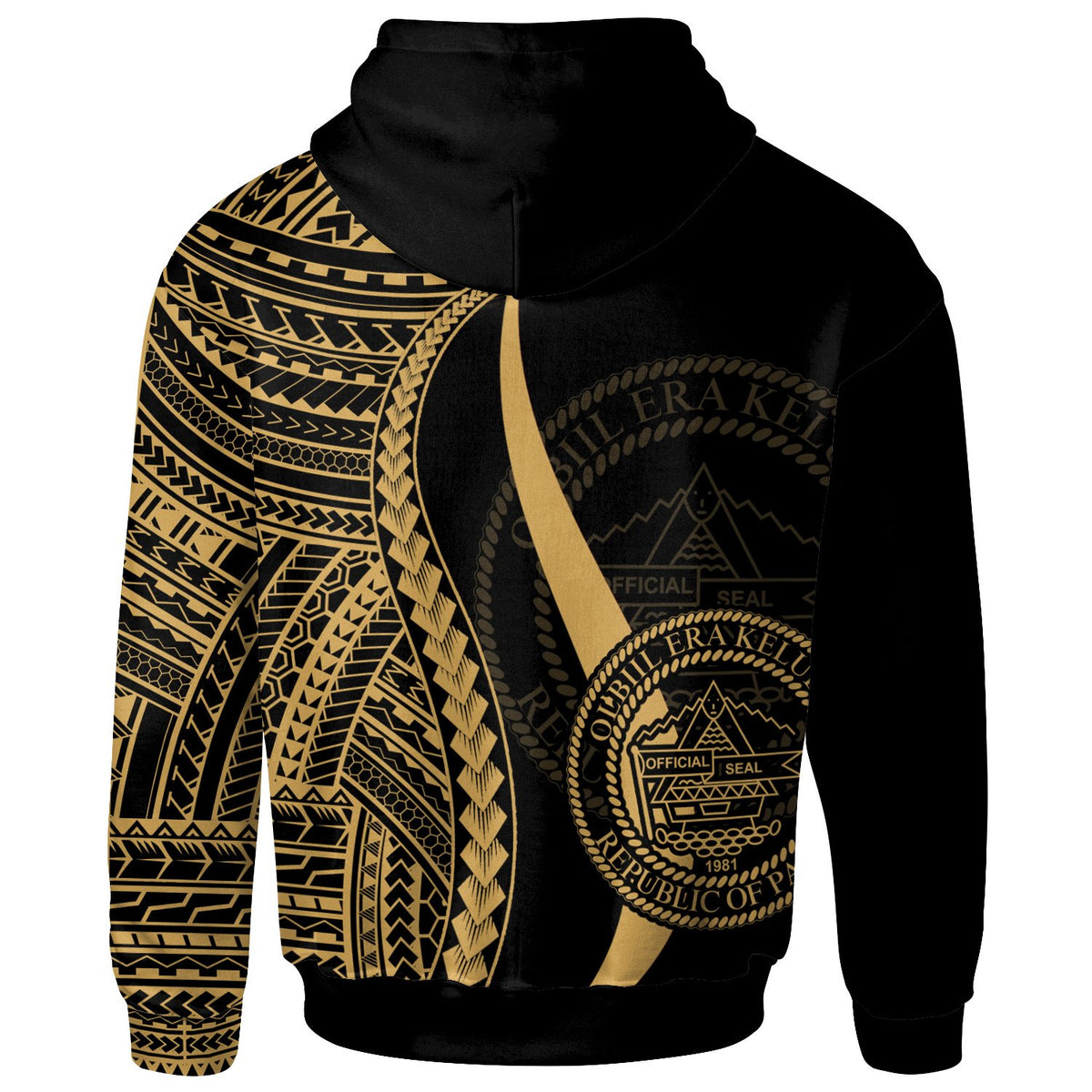 Palau Zip up Hoodie Gold Tentacle Tribal Pattern - Polynesian Pride