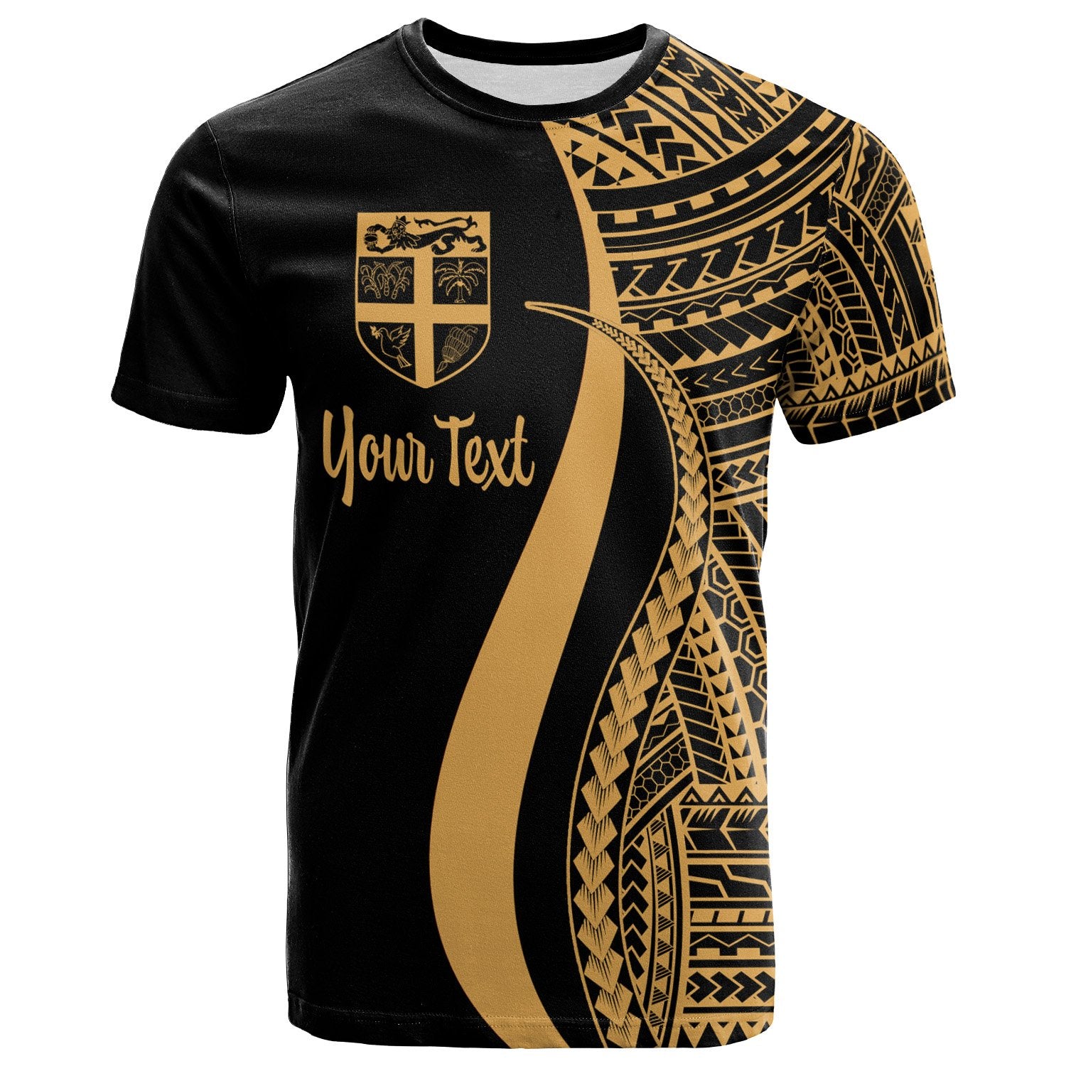 Fiji Custom T Shirt Gold Polynesian Tentacle Tribal Pattern Unisex Gold - Polynesian Pride