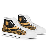 Northern Mariana Islands High Top Shoes Gold - Polynesian Tentacle Tribal Pattern Unisex White - Polynesian Pride