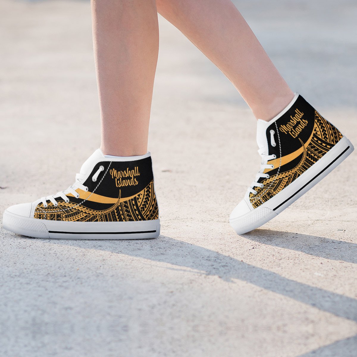 Marshall Islands High Top Shoes Gold - Polynesian Tentacle Tribal Pattern - Polynesian Pride