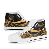 Marshall Islands Custom Personalised High Top Shoes Gold - Polynesian Tentacle Tribal Pattern Crest - Polynesian Pride