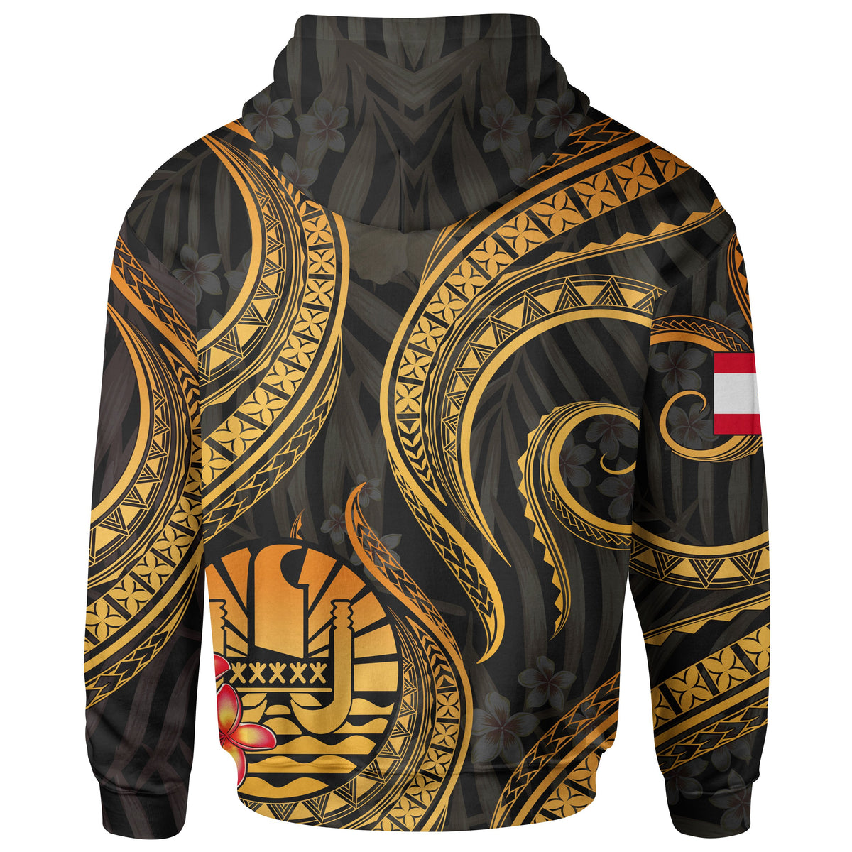 Tahiti Polynesian Hoodie Gold Plumeria - Polynesian Pride