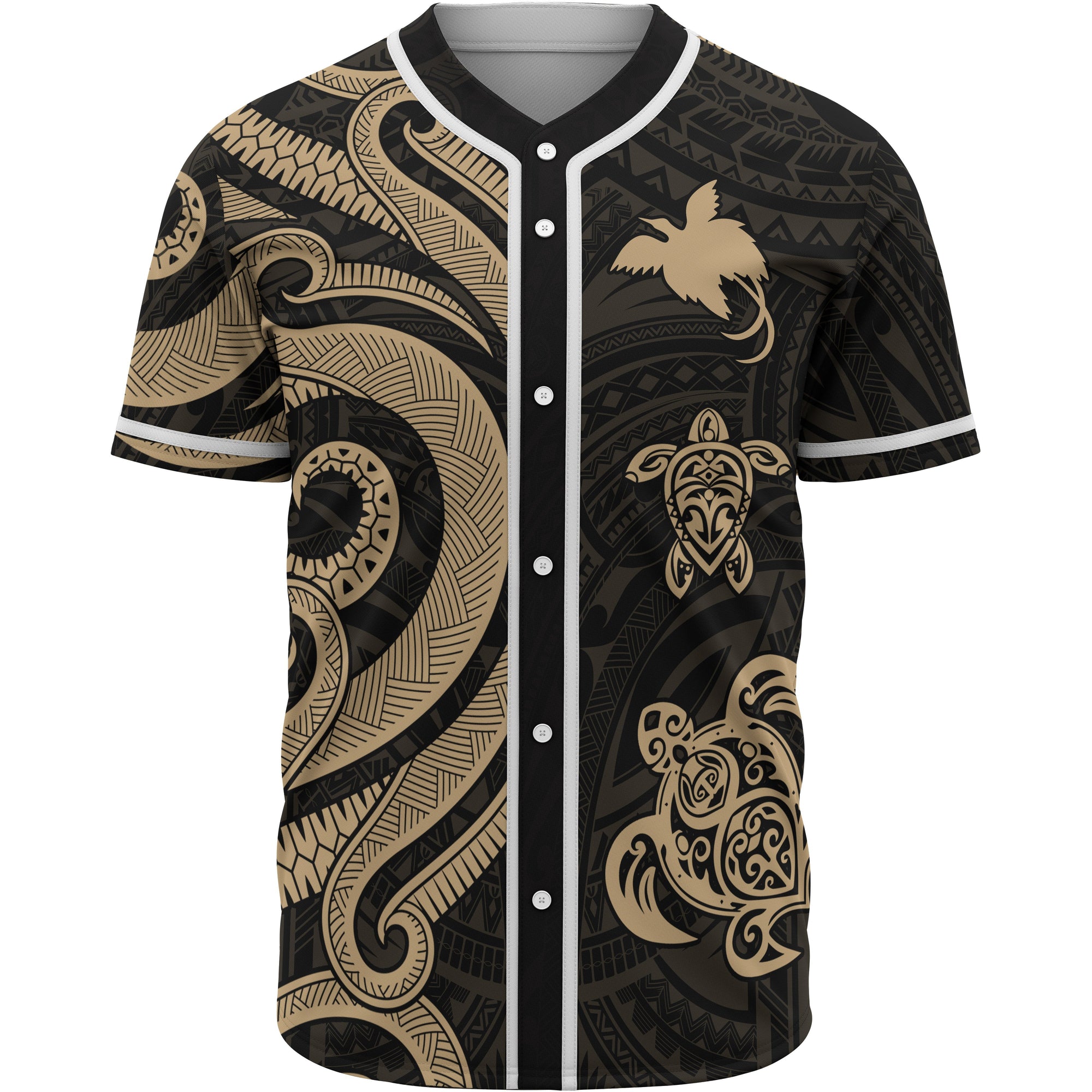 Papua New Guinea Baseball Shirt - Gold Tentacle Turtle Unisex Gold - Polynesian Pride