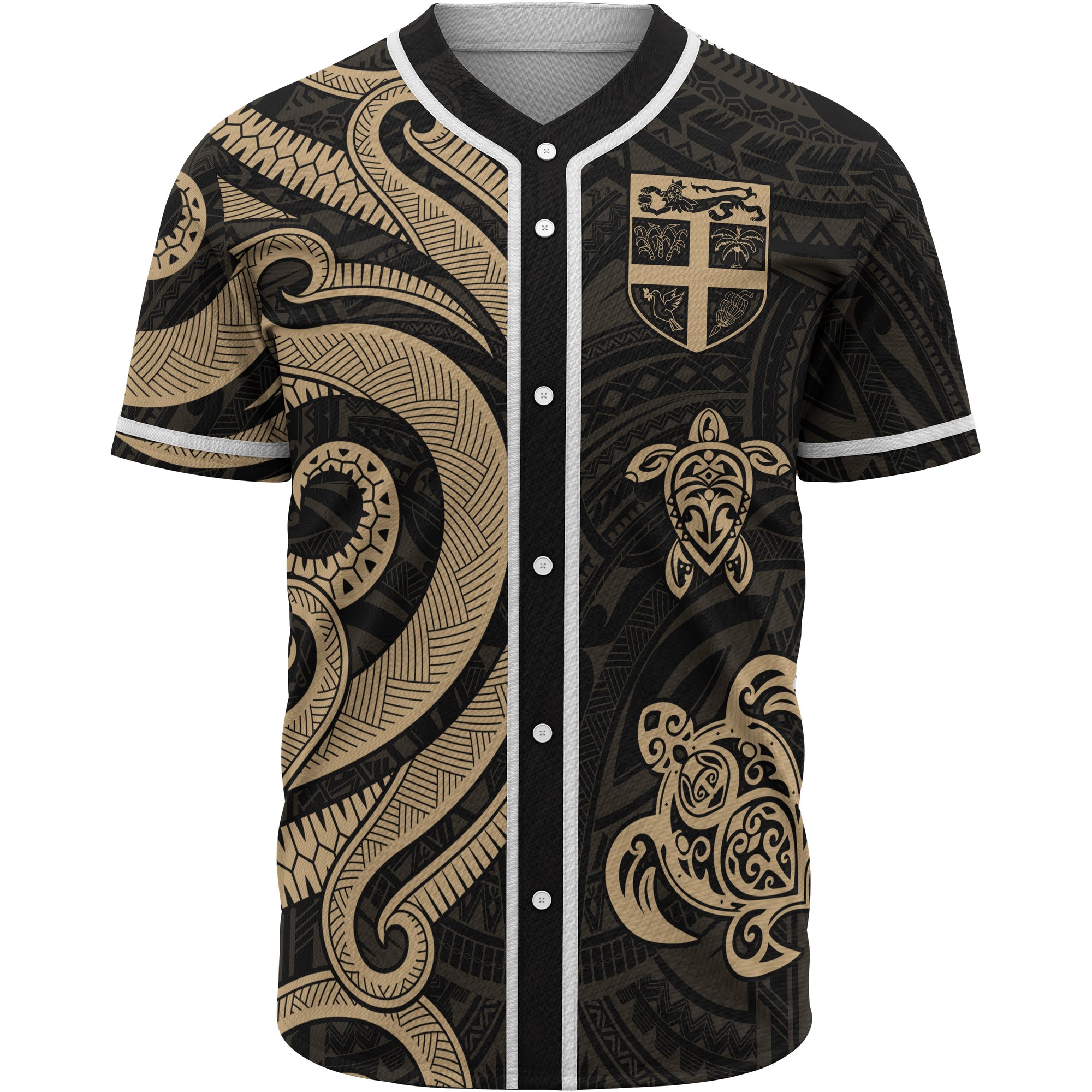 Fiji Baseball Shirt - Gold Tentacle Turtle Unisex Gold - Polynesian Pride