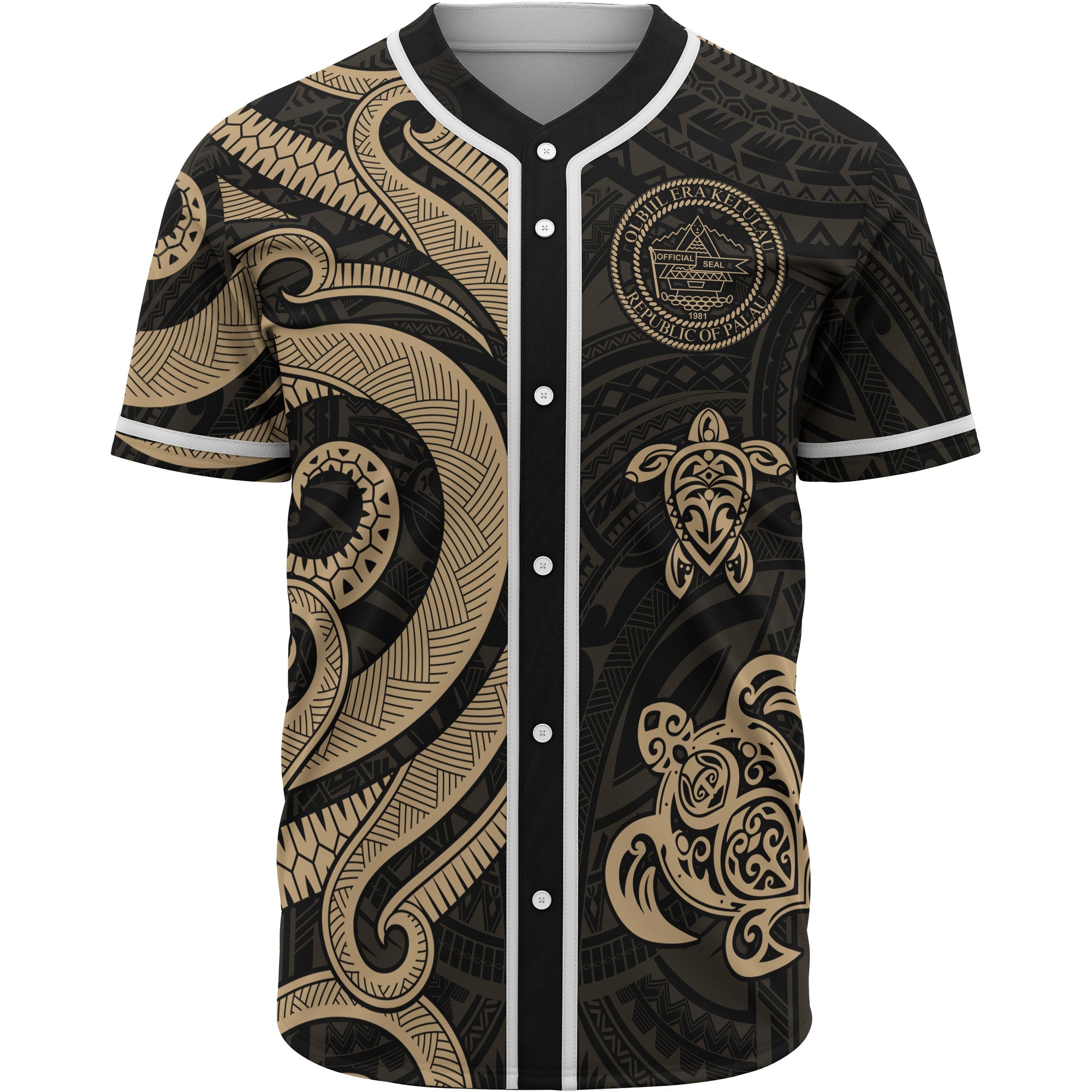 Palau Baseball Shirt - Gold Tentacle Turtle Unisex Gold - Polynesian Pride