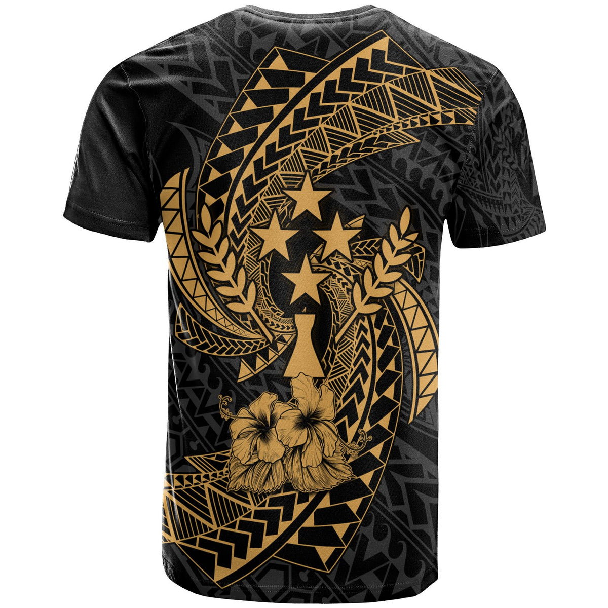 Kosrae Micronesian Custom T Shirt Gold Spiral Pattern Hibiscus - Polynesian Pride
