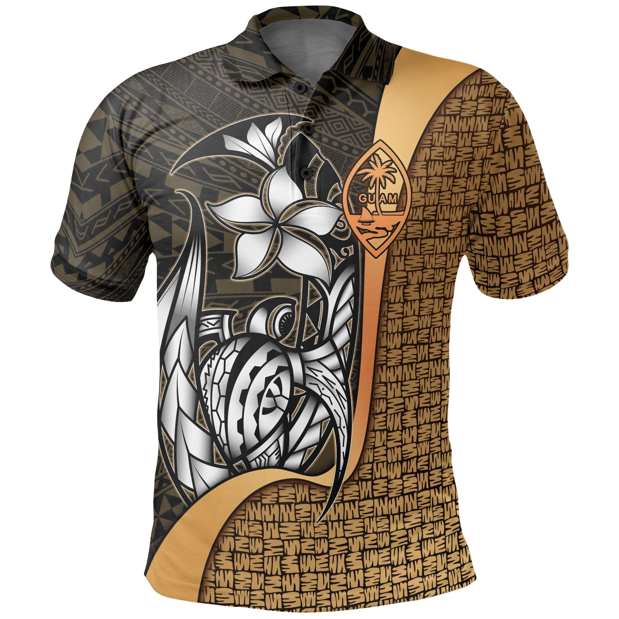 Guam Polo Shirt Gold Turtle with Hook Unisex GOLD - Polynesian Pride