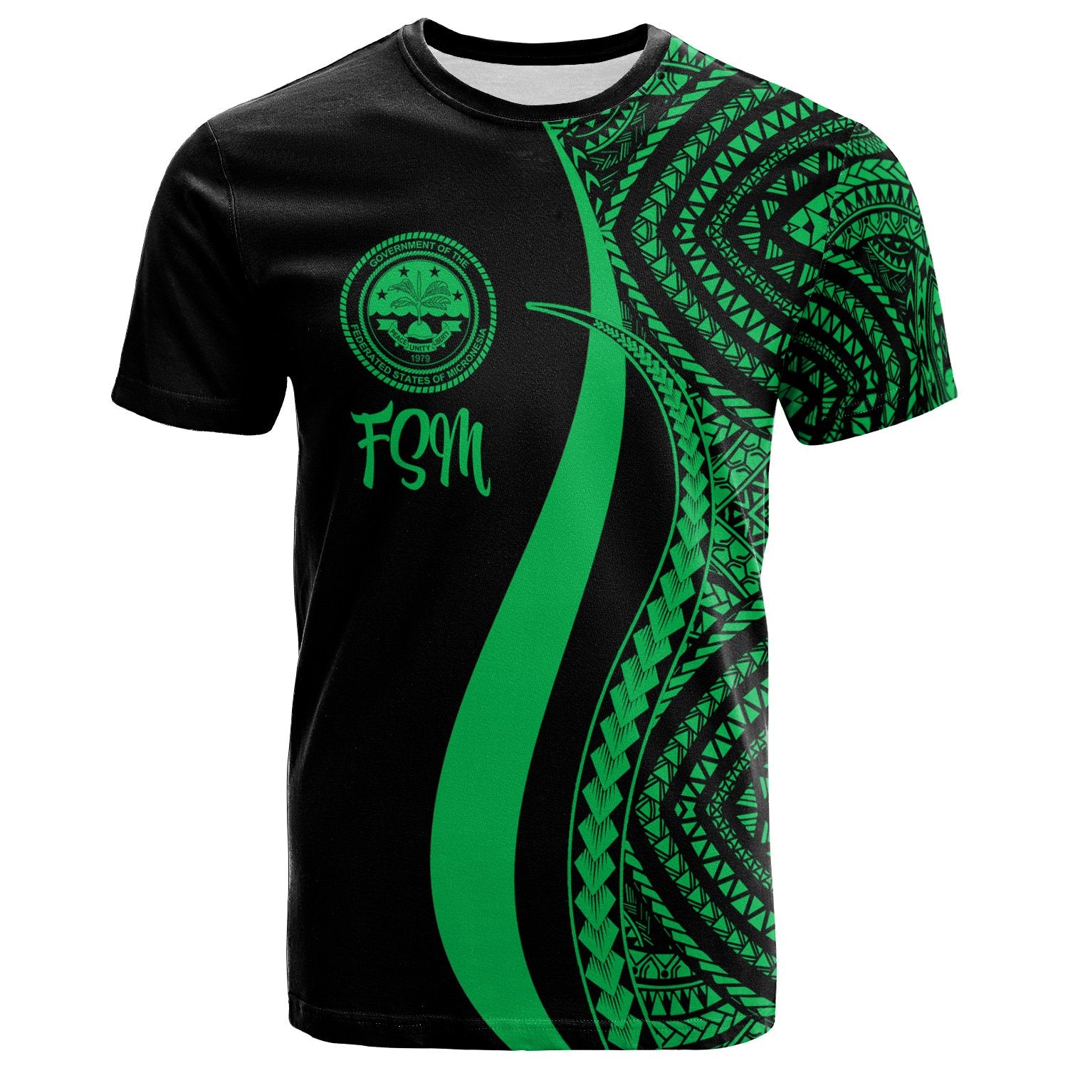 Federated States of Micronesia T Shirt Green Micronesian Tentacle Tribal Pattern Unisex GREEN - Polynesian Pride