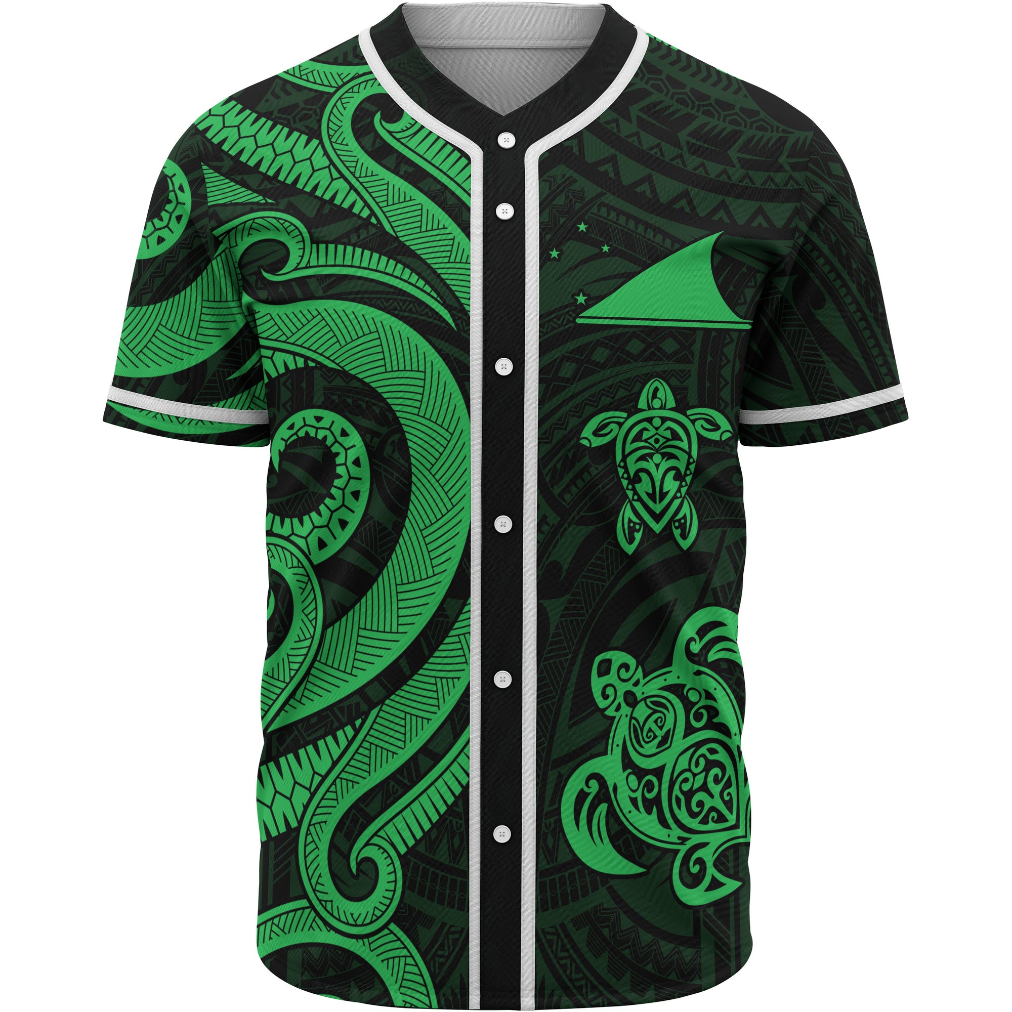 Tokelau Baseball Shirt - Green Tentacle Turtle Unisex Green - Polynesian Pride