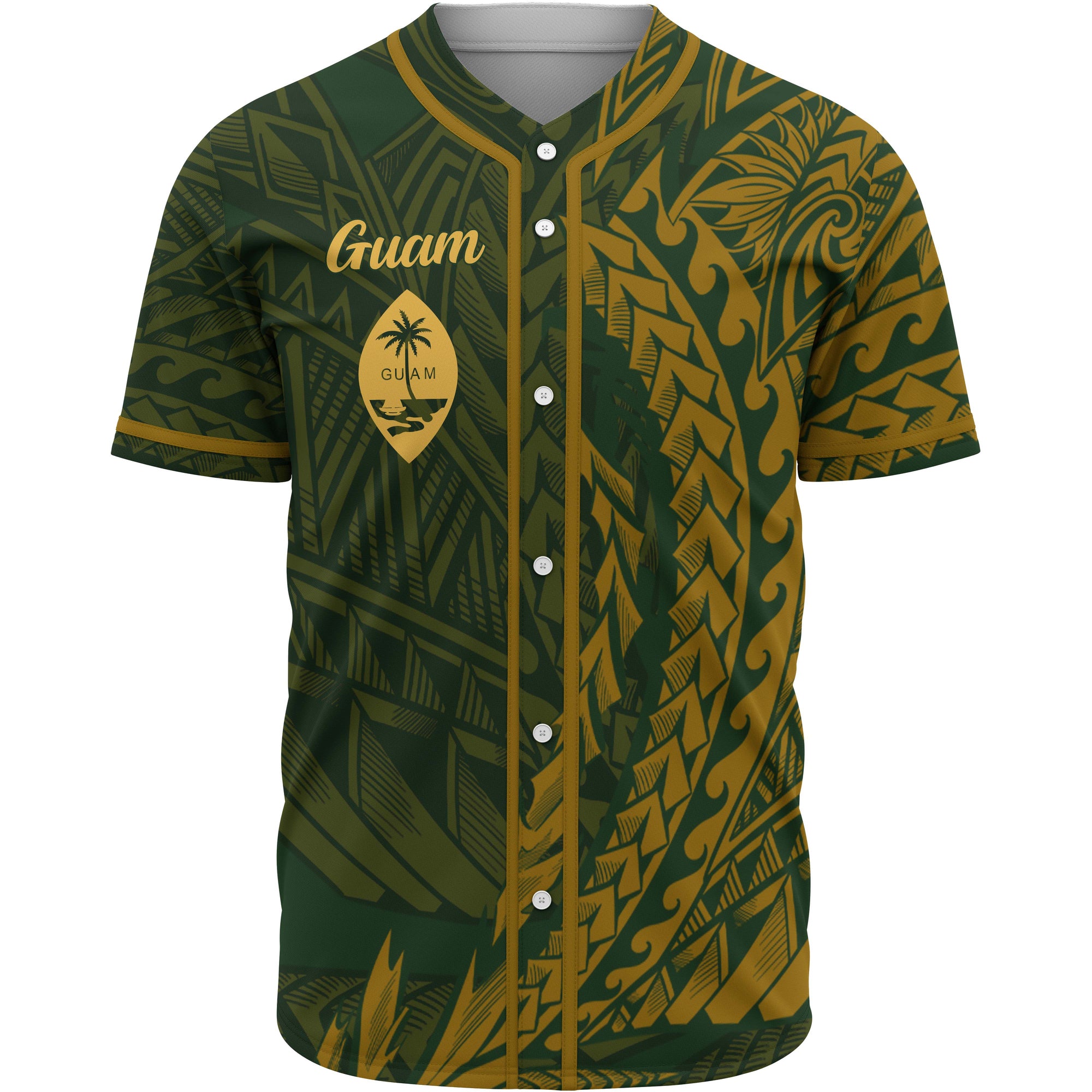 Guam Baseball Shirt - Green Wings Style Unisex Gold - Polynesian Pride