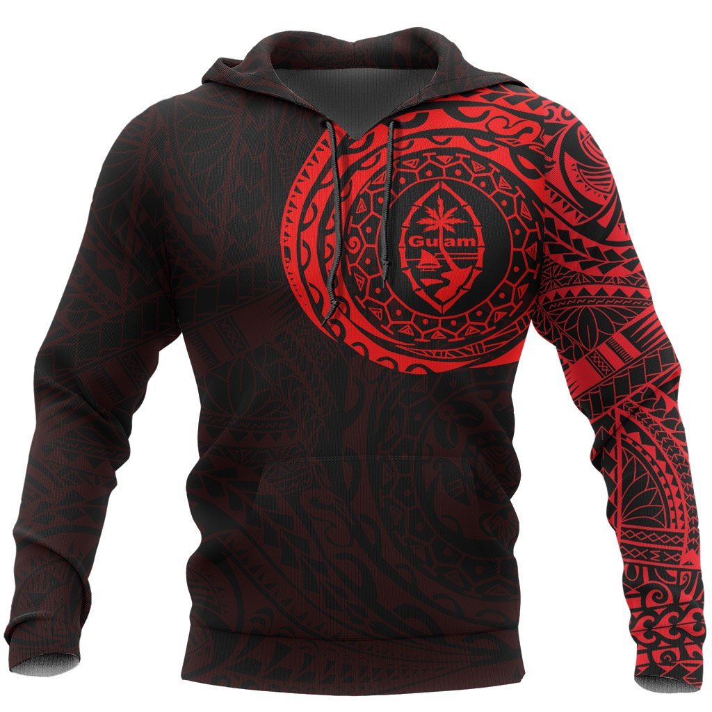 Guam Hoodie Guam Coat of Arms Polynesian Tattoo Style Special Red Unisex Red & Black - Polynesian Pride
