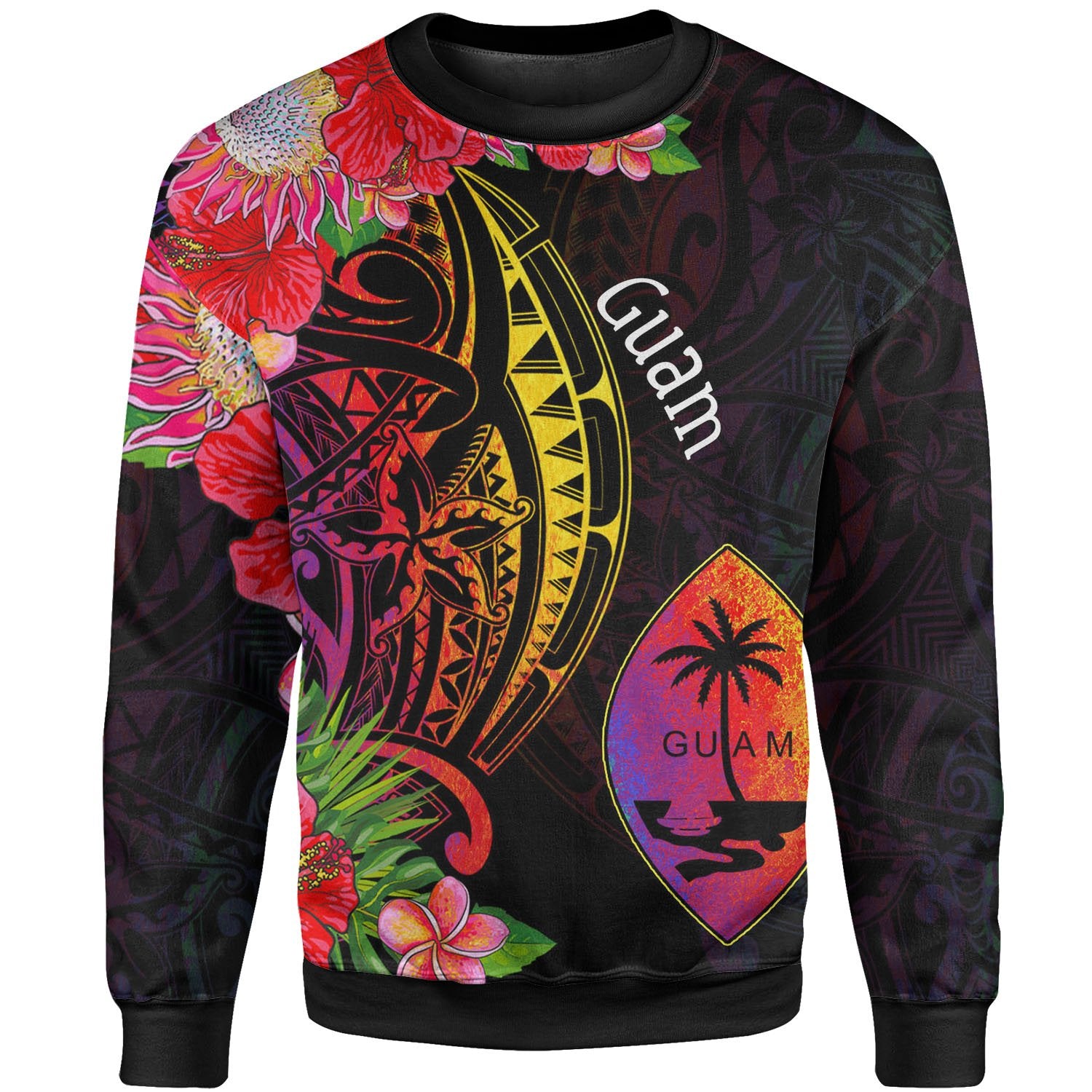 Guam Sweatshirt - Tropical Hippie Style Unisex Black - Polynesian Pride