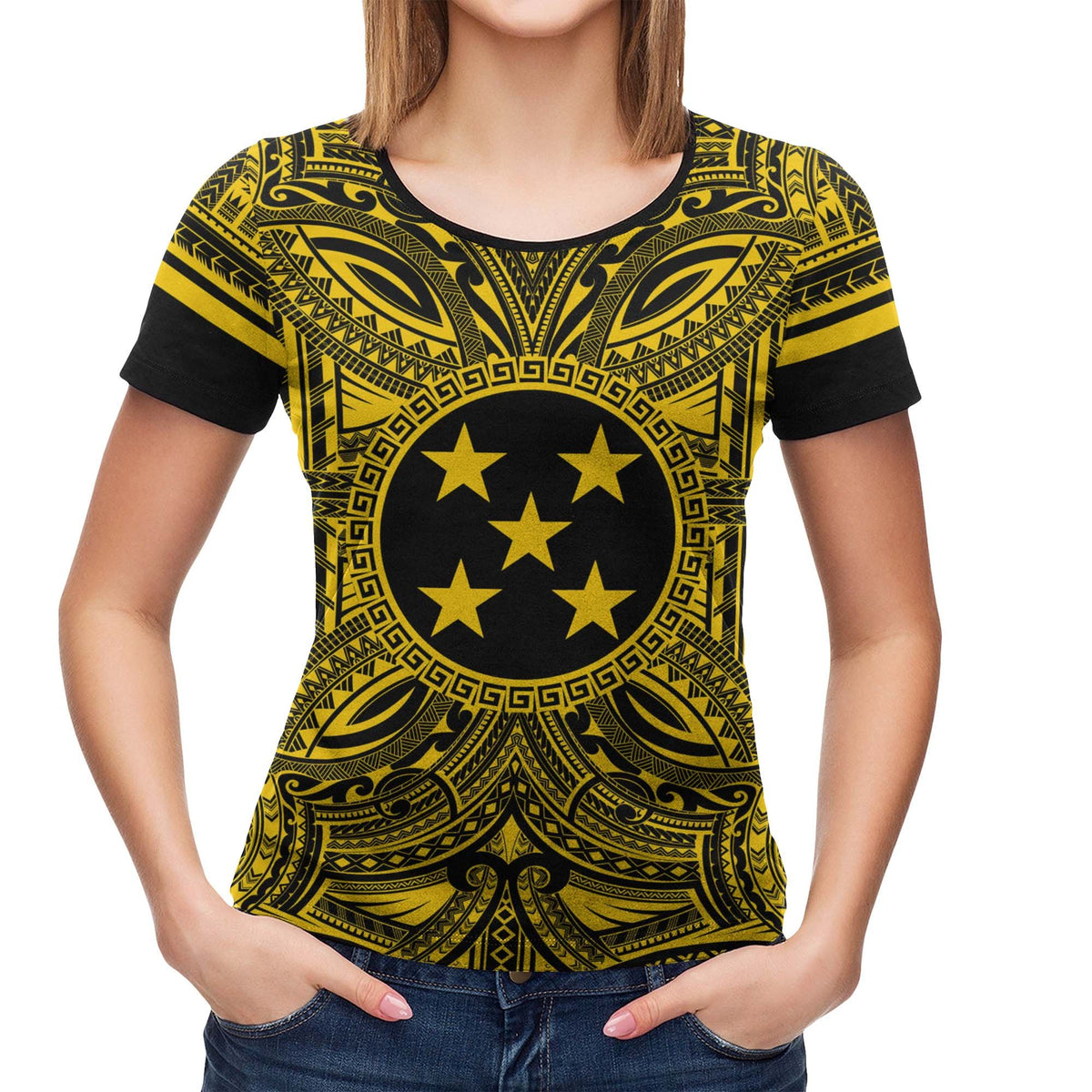 Gambier Islands T Shirt National Coat of Arms Polynesian Gold Black - Polynesian Pride