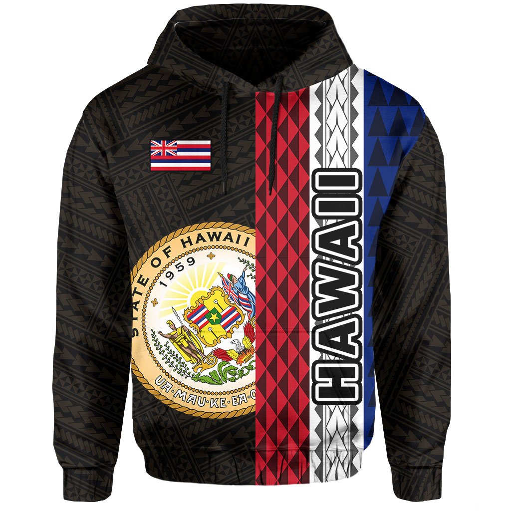Polynesian Kakau Hawaii Flag Seal of Hawaii Zip Hoodie Gold - Polynesian Pride