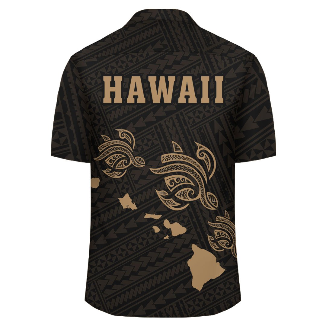 Kakau Polynesian Three Turtles Map Hawaii Shirt - Gold - Polynesian Pride