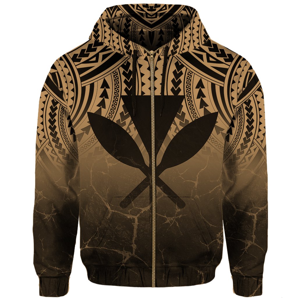 Hawaii Polynesian Kanaka Map Eruption Hoodie Zip Roman Style Gold - Polynesian Pride