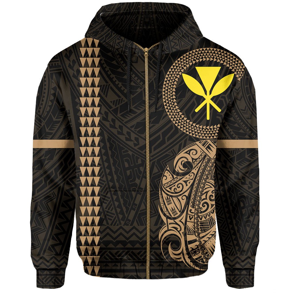 Polynesian Kakau Kanaka Flag of Hawaii Zip Hoodie Gold - Polynesian Pride