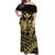 Hawaii Turtle With Hibiscus Tribal Off Shoulder Dress Gold - LT12 Long Dress Gold - Polynesian Pride