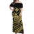 Hawaii Humpback Whale With Hibiscus Tribal Off Shoulder Dress Gold - LT12 Long Dress Orange - Polynesian Pride