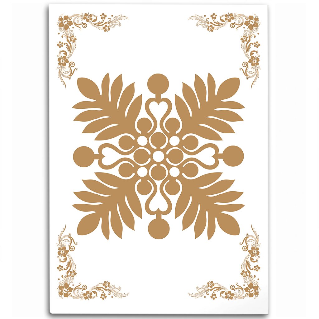 Hawaiian Quilt Maui Plant And Hibiscus Pattern Area Rug - Gold White - AH Gold - Polynesian Pride