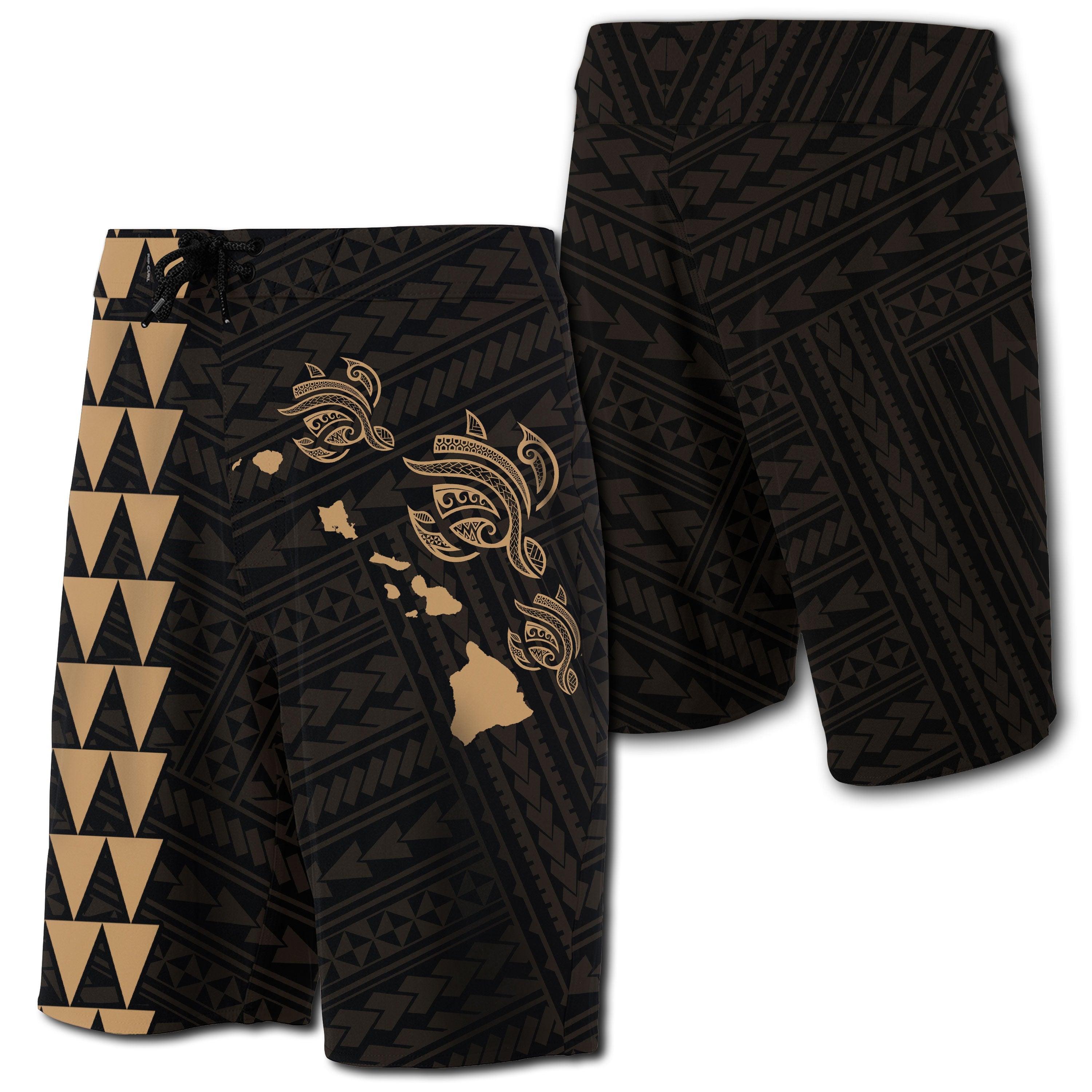 Hawaii Kakau Polynesian Three Turtles Map Board Shorts Hawaii Kakau Polynesian Three Turtles Map Board Shorts