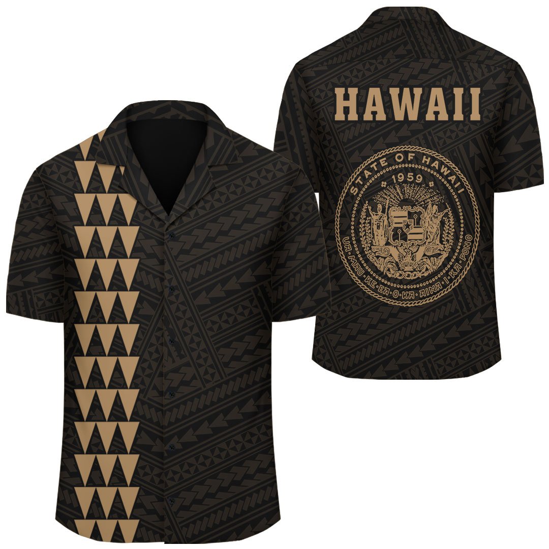 Kakau Polynesian Coat Of Arms Hawaii Shirt - Gold Unisex Gold - Polynesian Pride