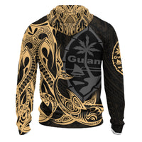 Guam Zip up Hoodie Guam Seal With Shark Gold Color - Polynesian Pride