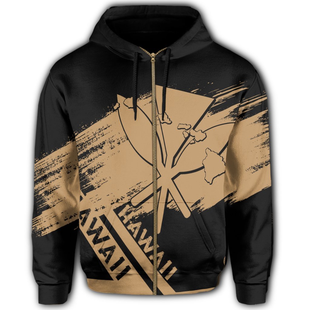 Hawaiian Map Kanaka Identifier Hoodie Zip Gold Brusch Style - Polynesian Pride