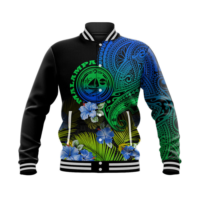 Vanuatu Malampa Province Baseball Jacket Hibiscus Tribal Polynesian Tattoo Ver Gradient LT9 Unisex Gradient - Polynesian Pride