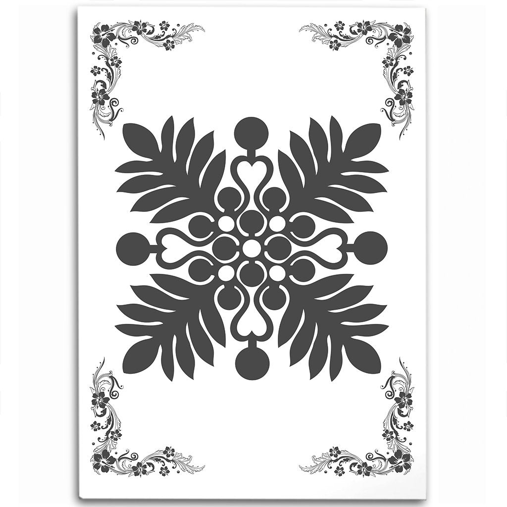 Hawaiian Quilt Maui Plant And Hibiscus Pattern Area Rug - Gray White - AH Gray - Polynesian Pride