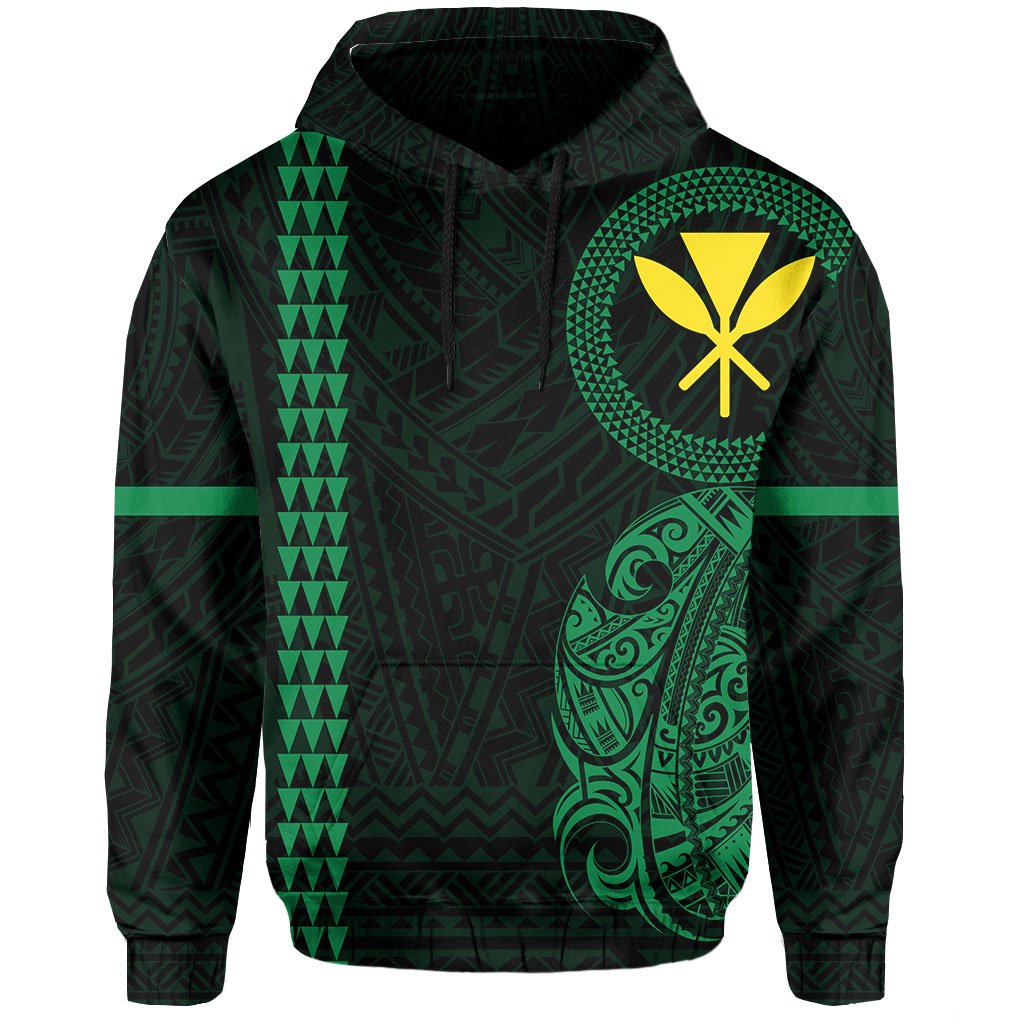 Polynesian Kakau Kanaka Flag of Hawaii Hoodie Green - Polynesian Pride