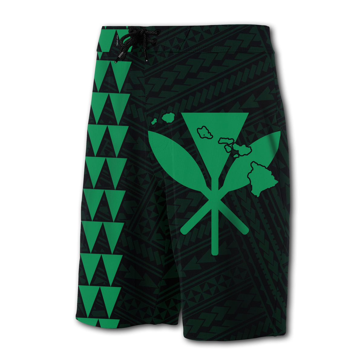 Hawaii Kakau Polynesian Kanaka Map Board Shorts - Green - Polynesian Pride