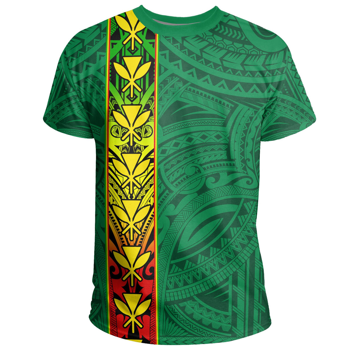 Hawaii Kanaka Flag Polynesian T Shirt Kanaka Maoli Spirit Green - Polynesian Pride