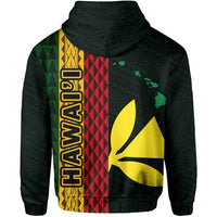 Polynesian Kakau Kanaka Flag Map of Hawaii Hoodie Green - Polynesian Pride