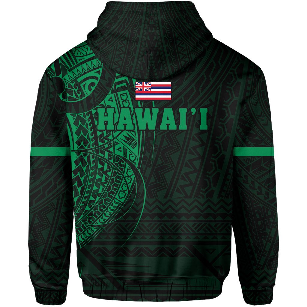 Polynesian Kakau Kanaka Flag of Hawaii Zip Hoodie Green - Polynesian Pride