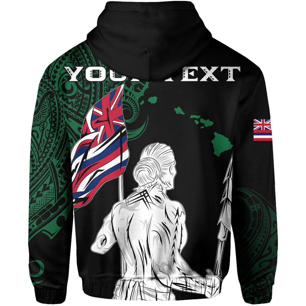 Personalized Hawaii Map Polynesian Warrior Ikaika Hoodie Zip William Style Green - Polynesian Pride
