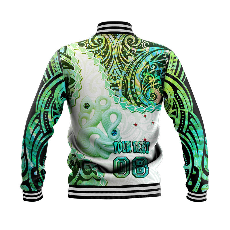 (Custom Personalised) New Zealand Maori Baseball Jacket Aotearoa Manaia Green Paua Shell LT9 - Polynesian Pride