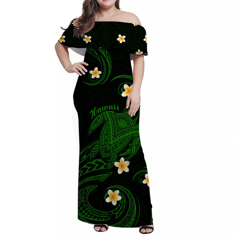 Hawaii Women Off Shoulder Long Dress Hawaiian Turtle Plumeria Mixed Po