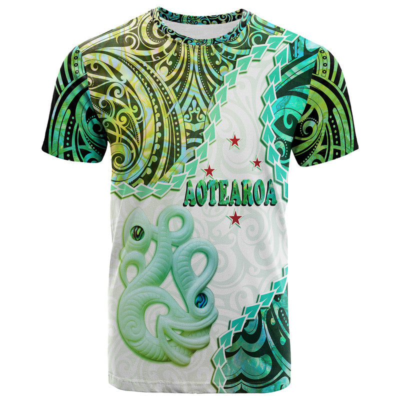 New Zealand Maori T Shirt Aotearoa Manaia Green Paua Shell Kia Ora LT9 Adult Green - Polynesian Pride