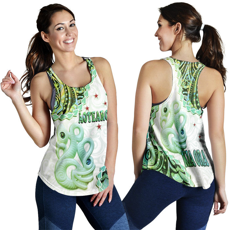 New Zealand Maori Women Racerback Tank Aotearoa Manaia Green Paua Shell - Kia Ora LT9 - Polynesian Pride