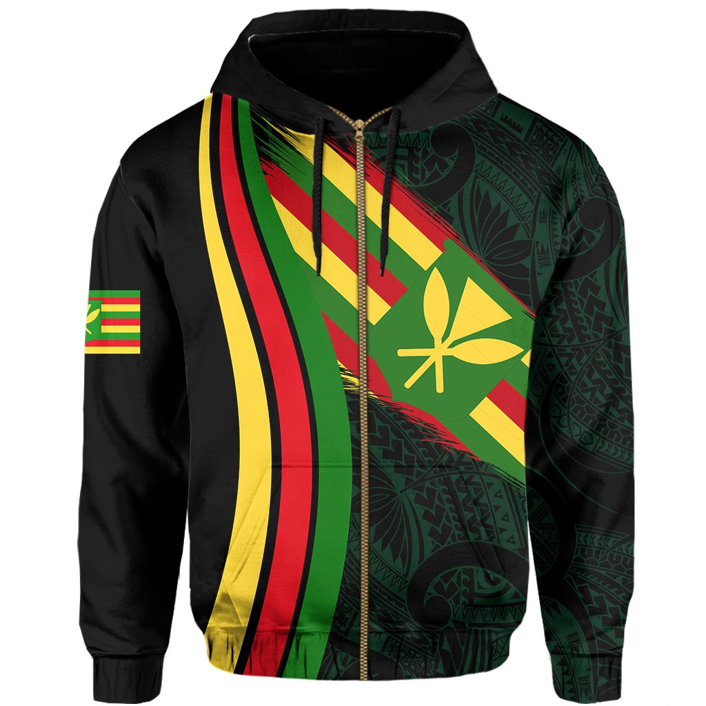 Hawaii Polynesian Kanaka Flag Hoodie Zip Green Ten Style - Polynesian Pride