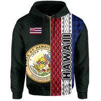 Polynesian Kakau Hawaii Flag Seal of Hawaii Zip Hoodie Green - Polynesian Pride