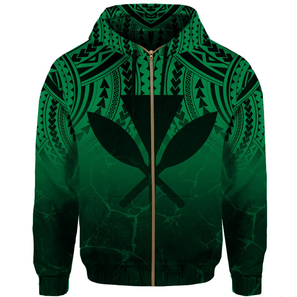 Hawaii Polynesian Kanaka Map Eruption Hoodie Zip Roman Style Green - Polynesian Pride