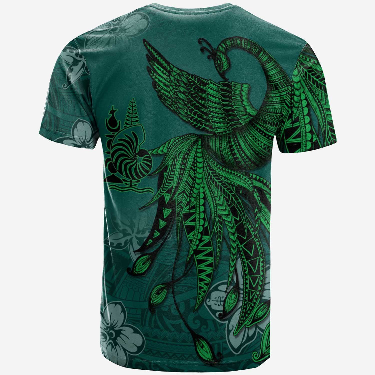 New Caledonia Custom T Shirt Polynesian Phoenix Bird, Fairytales Bird Green - Polynesian Pride