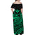 Hawaii Humpback Whale With Hibiscus Tribal Off Shoulder Dress Green - LT12 - Polynesian Pride